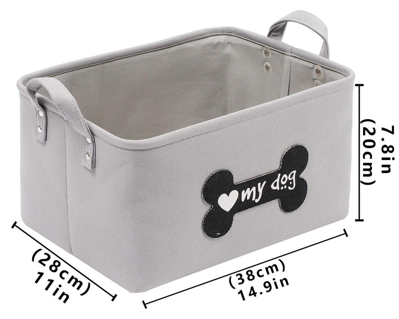 Canvas durable dog storage bin, dog toy basket, storage bins for dog toys - Perfect for organizing pet toys, blankets, leashes, bones and treats - GrayMydog Gray My Dog - PawsPlanet Australia