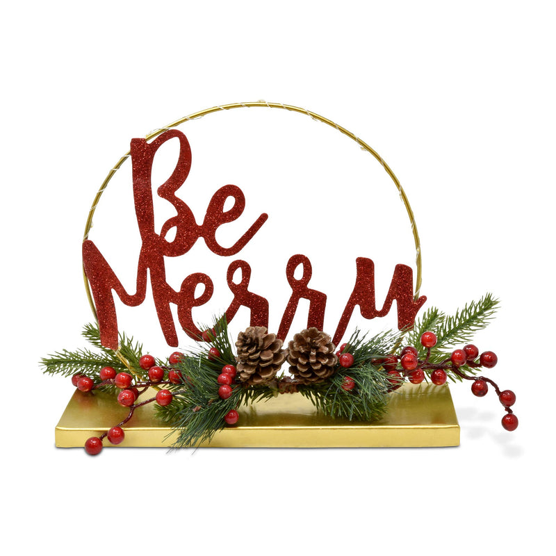 Gift Boutique Christmas Be Merry Table Centerpiece Decoration LED Lighted Red Berry and Pine Cone Holiday Glow Stand, Mantle Kitchen Dining Room Table Decor - PawsPlanet Australia