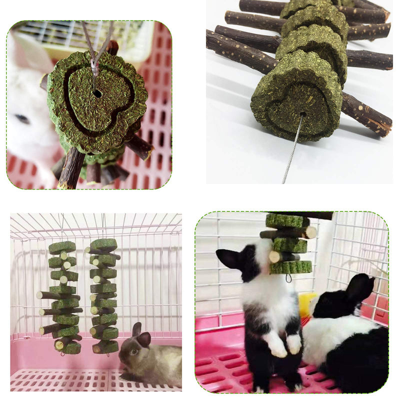 YUEMING Rabbit Chew Toys, Bunny Hamster Chew Toys with Organic Apple Wood Molar Sticks Natural Grass Cake, Teeth Grinding Toy for Parrot Chinchillas Guinea Pig Gerbils Rats Chewing Playing - PawsPlanet Australia