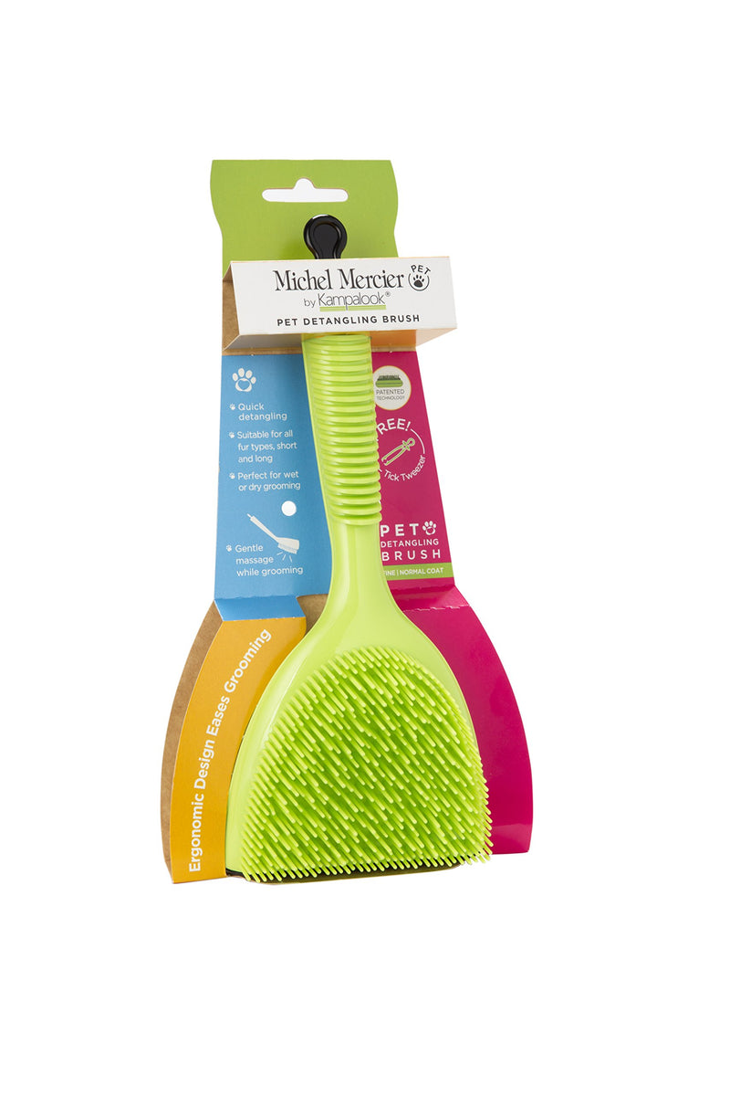 Michel Mercier Detangling Brush for Pet - Pet Brush for Grooming and Deshedding Dogs and Cats - Free Tick Remover Tool Included (Normal Coat) Normal Coat - PawsPlanet Australia
