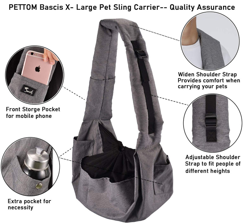 Pettom Dog Carrier Sling Bag Pet Cat Wrap Satchel Hands Free Adjustable Kitten Pouch Pet Papoose Swaddle Bag for Outdoor Travel Grey - PawsPlanet Australia