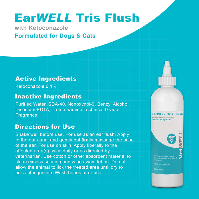 VetWELL Dog Ear Cleaner Solution & Infection Treatment for Dogs & Cats, Tris Otic Cleanser Drops Eliminates Growth, Odor, and Helps Relieve Infections - 12oz - PawsPlanet Australia