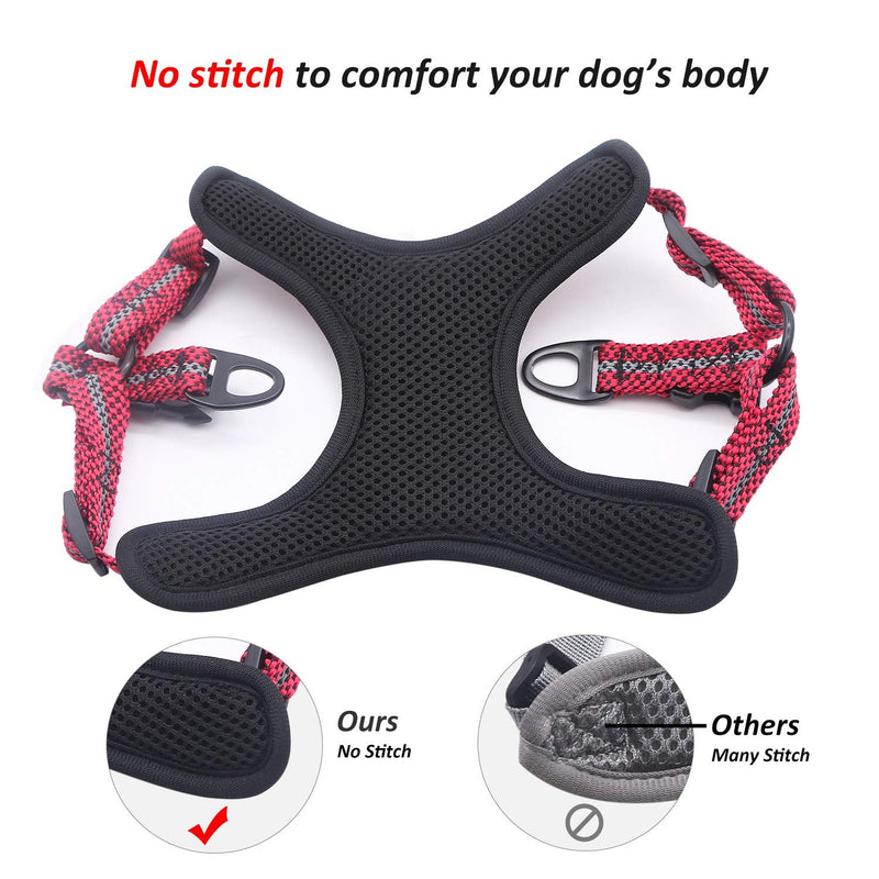 No Pull Dog Harness, Adjustable Breathable Reflective Lightweight Pet Vest Harness Front Soft Mesh Padded Escape Proof Easy Control for Dog/Cat/Other Pet for Outdoor Walking Training (Red, S) Red S(Chest 40-49cm) - PawsPlanet Australia