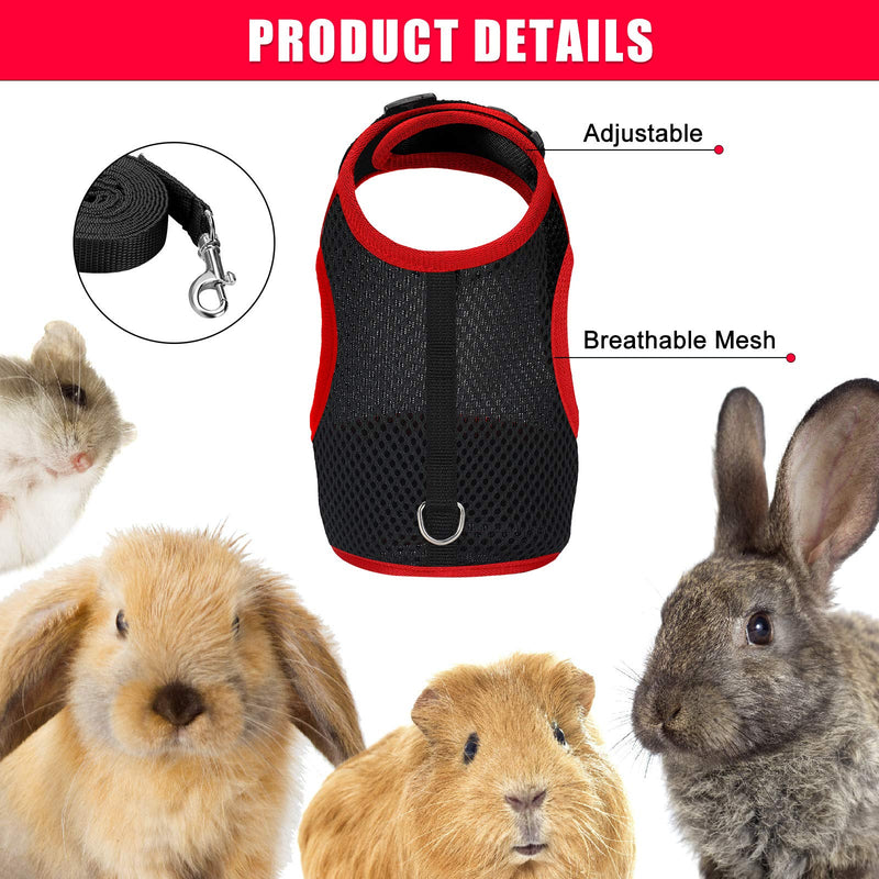 SATINIOR 2 Pieces Bunny Rabbit Harness with Leash Cute Adjustable Buckle Breathable Mesh Vest for Kitten Puppy Small Pets Walking L Black, Red - PawsPlanet Australia