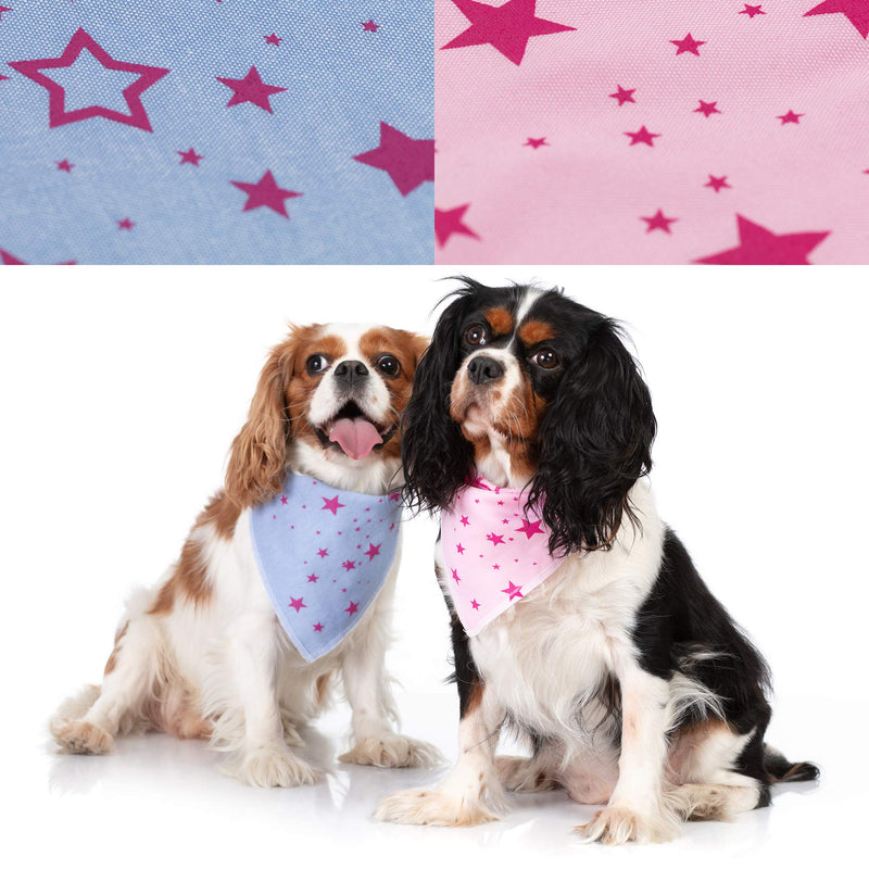 Odi Style Dog Bandana Girl - 2 Pack Cotton Star Printed Dog Bandanas Handkerchiefs Scarfs Bibs Cat Puppy Dog Accessories for Small Medium Large Dogs Puppies for Dog Party Travel Outfit, Pink and Blue - PawsPlanet Australia