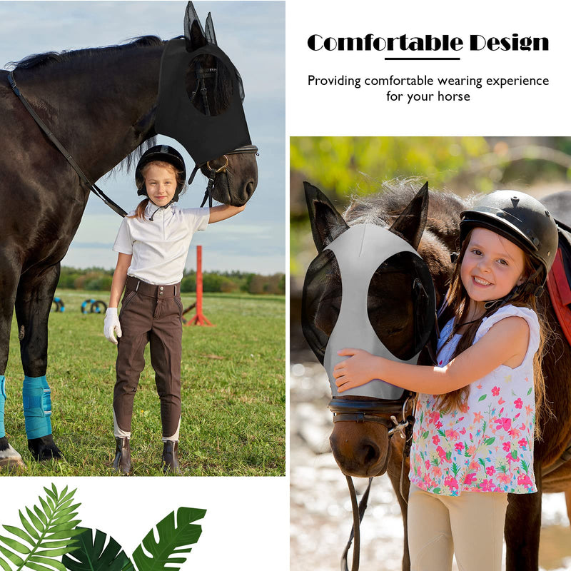 2 Pieces Horse Fly Mask Horse Mask with Ears Smooth and Elasticity Fly Mask with UV Protection Black, Grey L - PawsPlanet Australia