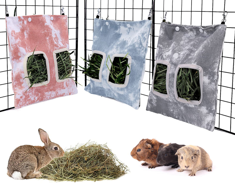 LeerKing Rabbit Hay Bag Hay Holder Bag with Feeding Holes Hay Feeder Storage Canvas Hay Pouch Feeder Bag for Rabbit Guinea Pig and other Small Hay-eating Pets Gray - PawsPlanet Australia