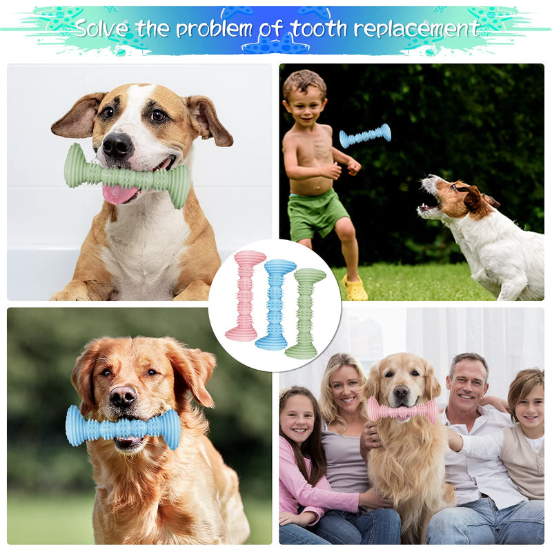 3 Pieces Dog Toys Puppy Teething Toy Dog Rubber Chew Toy Flexible Pet Toothbrush Pick Up Sticks Toy for Small Medium Dogs Puppies Teeth Cleaning and Relieving Itching(Pink, Blue, Green) - PawsPlanet Australia