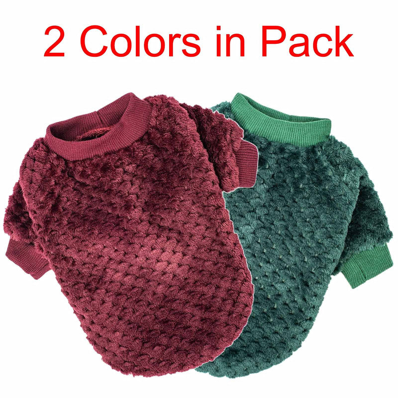 Dog Sweater, 2 or 3 Pack Dog Sweaters for Small Medium Dogs or Cat, Warm Soft Flannel Pet Clothes for Dogs Girl or Boy, Dog Shirt Coat Jacket Dark Red+Dark Green - PawsPlanet Australia