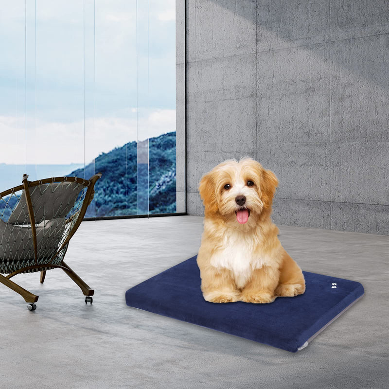 KROSER Double-Sided Dog Mat (Warm & Cool) 61X46X5.8CM, Machine Washable Dod Bed with Removable Cover and Waterproof Lining, Dog Crate Mat Suitable for Small Dogs and Cats Under 11 kg (25 lbs), Blue S(61x46CM) Darkblue - PawsPlanet Australia