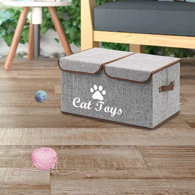 Geyecete Large Storage Boxes - Large Linen Fabric Foldable Storage Cubes Bin Box Containers with Lid and Handles for CAT Apparel & Accessories, CAT Coats, CAT Toys, CAT Clothing-Gray Gray - PawsPlanet Australia