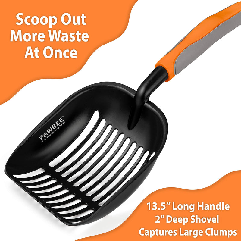 PAWBEE Cat Litter Scooper – Premium Non-Stick Aluminum Alloy Kitty Metal Litter Scoop - Heavy-Duty Deep Shovel Poop Scoop & Long Non-Slip Handle for Easy Sifting, Catbox Cat Scooper with Storage Hook - PawsPlanet Australia