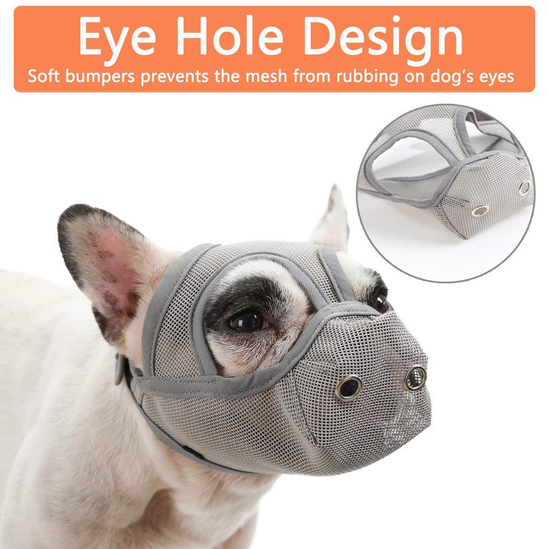 [Australia] - LUCKYPAW Short Snout Dog Muzzle, Breathable Mesh Anti Biting Chewing and Barking Muzzle for Pitbulls Boxers S Grey 