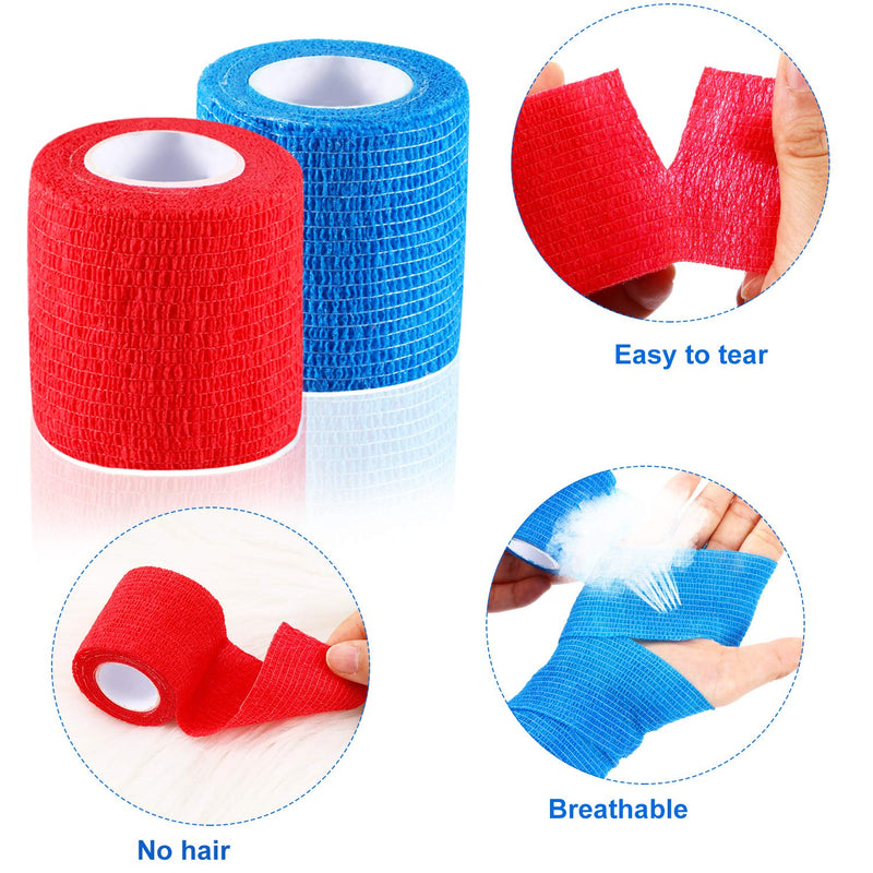 2 Pieces Pet Vet Wrap Self Adherent Bandage Stretch Cohesive Tape Pet Elastic Bandaging Wraps for Wrists Ankle Sprains Swelling Puppy Dog Pet Cohesive Bandages (Red and Blue) Red and Blue - PawsPlanet Australia