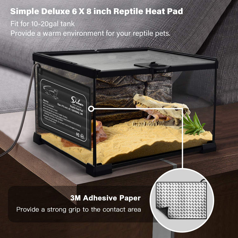 Simple Deluxe Reptile Heating Pad Terrarium Warmer Under Tank Heater Mat, Digital Thermometer and Hygrometer with Temperature and Humidity Probe for Amphibian and Small Pet, Multi Sizes 6 X 8 Inch Pad - PawsPlanet Australia