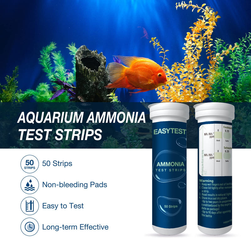 EASYTEST Ammonia Test Strips,Aquarium Water Test Kit for Freshwater and Saltwater, Fish Tank, Fish Pond,50 Strip Pack 50AMM - PawsPlanet Australia