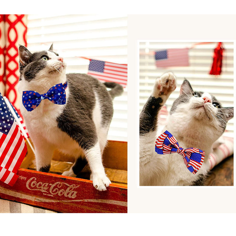 Pohshido 2 Pack 4th of July Cat Collar with Bow Tie and Bell, USA Independence Day Patriotic Kitty Kitten Collar for Male Female Boys and Girls Cats Freedom Stars/Old Glory - PawsPlanet Australia