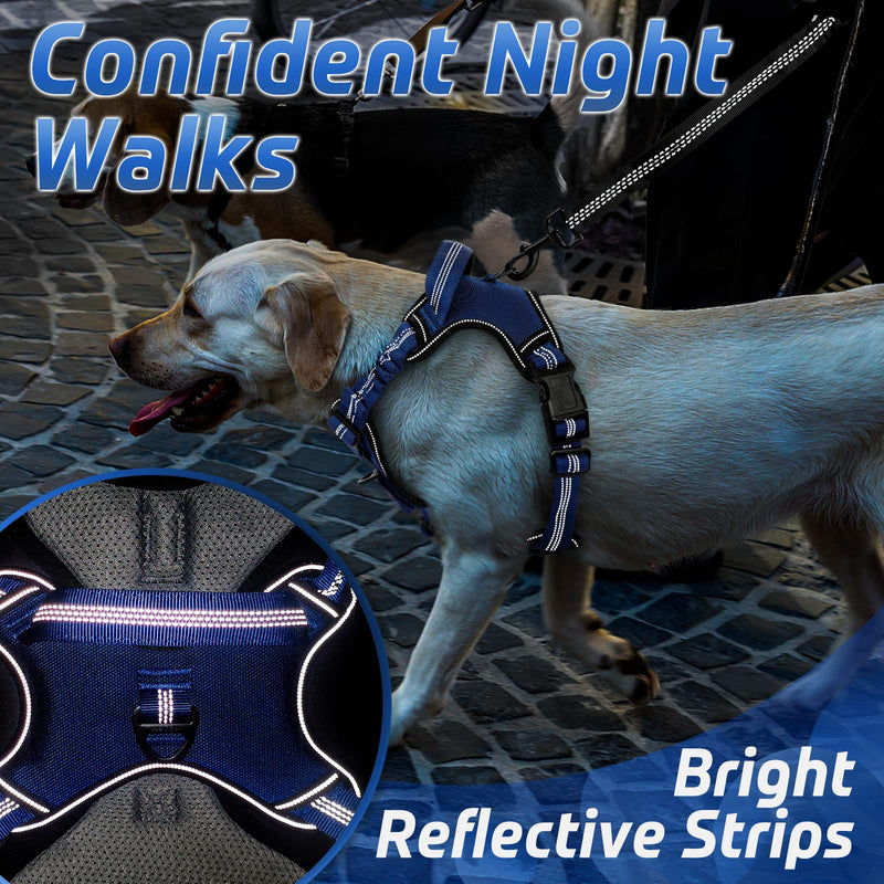 rabbitgoo Dog Harness, No Pull Dog Vest Harnesses with Bungee Shoulder Straps, Reflective Dog Walking Harness with Handle & 2 Metal Clips, Belly Adjustable, Soft Padded for Large Medium Small Dogs Blue - PawsPlanet Australia