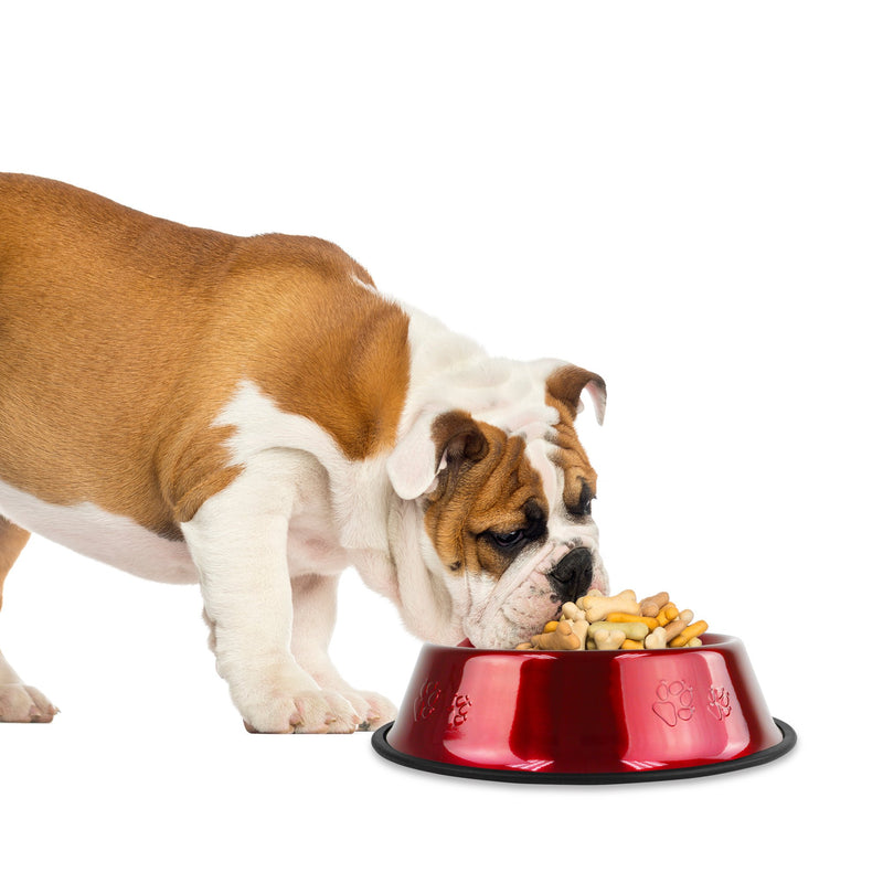 [Australia] - Platinum Pets Embossed Non-Tip Stainless Steel Cat/Dog Bowl Medium Candy Apple Red 