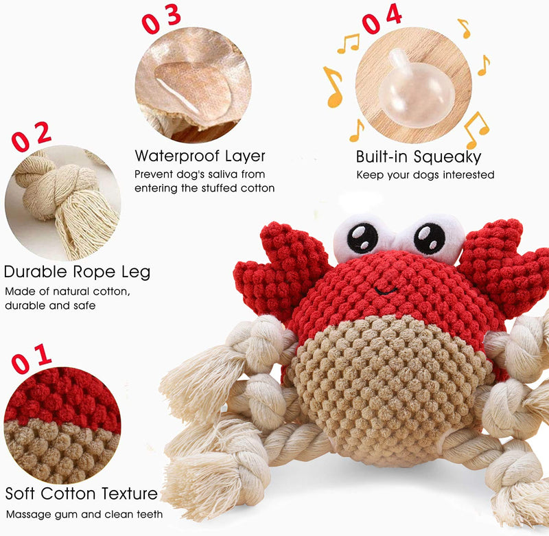 Blnboimrun Dog Toys Dog Plush Toys Dog Squeaky Toys with Crinkle Paper Partial Stuffed Chew Toys for Puppy and Medium Dogs CRAB - PawsPlanet Australia