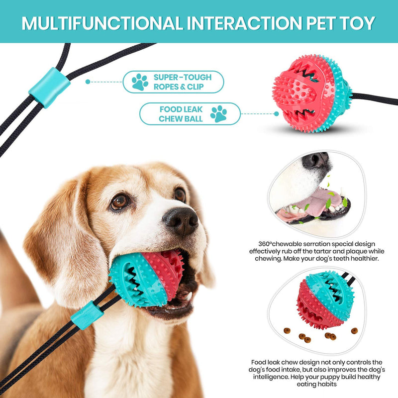 CPFK Dog Chew Double Suction Cup Tug of War Puzzle Toy Pet Aggressive Chewers Rope Toothbrush Multifunction Molar Bite Interactive Squeaky Toys Ball with Teeth Cleaning and Food Dispensing Features - PawsPlanet Australia