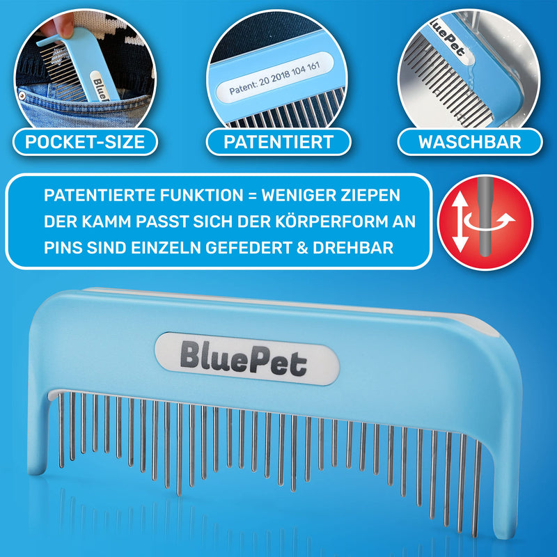 BluePet "Magic Comb" patented with rotating & yielding teeth - For long-haired dogs and cats - Removes knots and untangles the fur - Also for humans Blue - PawsPlanet Australia