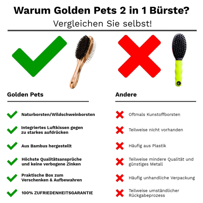 Golden Pets Bamboo 2 in 1 dog brush & cat brush I smoothing and de-matting I medium - long-haired fur suitable I dog comb for undercoat I + free care manual - PawsPlanet Australia