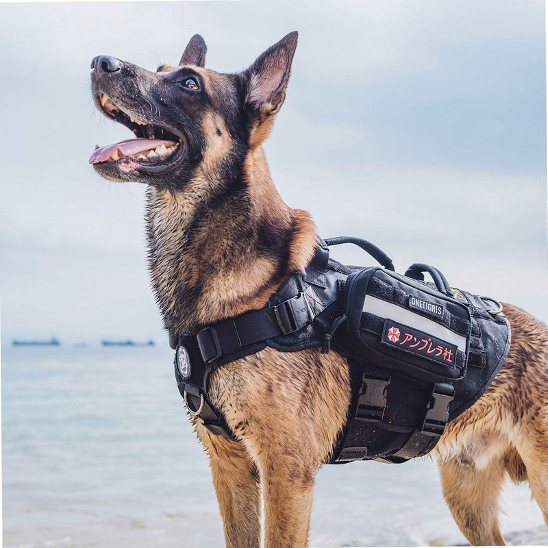 [Australia] - OneTigris Service Dog Vest Harness Saddle Bag Backpack Pouch, Emotional Support, Service Dog in Training,Quality Saddlebag for Tactical Dogs Vests Black 