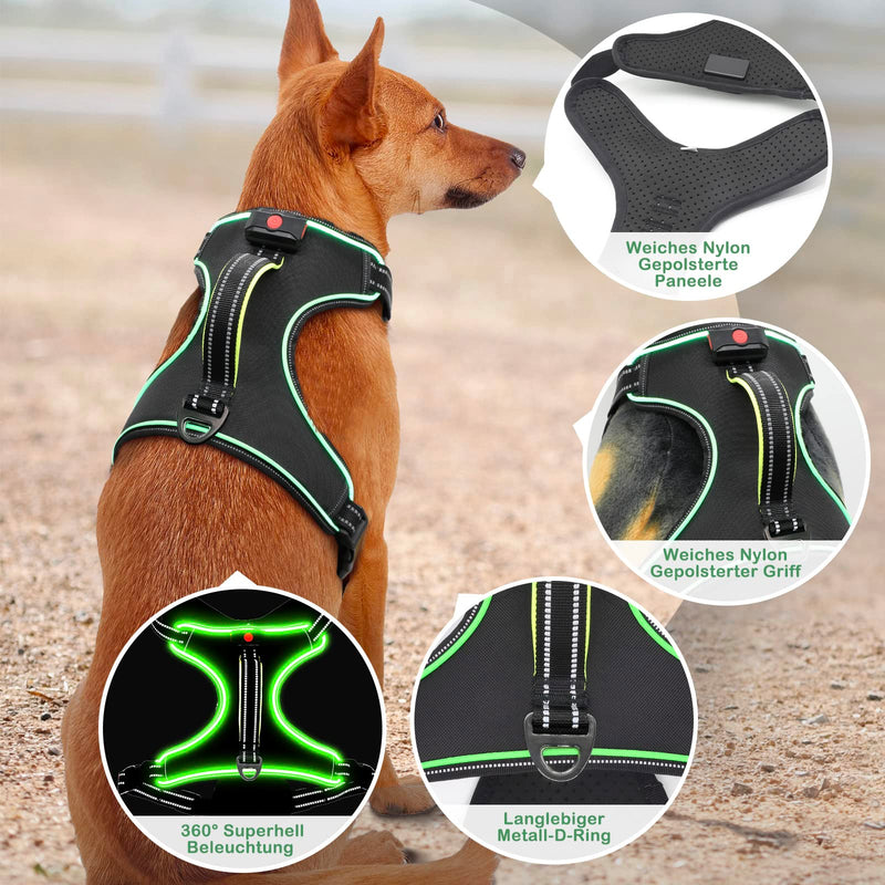 Dog Harness Luminous Rechargeable Luminous Harness for Dogs LED Illuminated Dog Harness for Small Medium Large Dogs Luminous Harness for Dogs M Green - PawsPlanet Australia