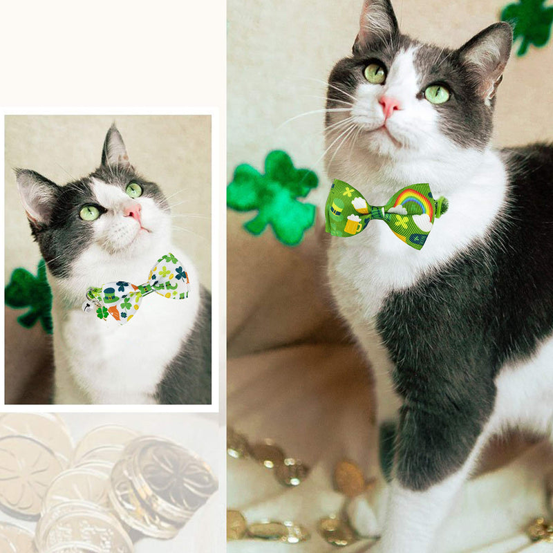 Pohshido St. Patrick's Cat Collar with Bow Tie and Bell, Kitty Kitten Breakaway Lucky Irish Shamrock Collar for Girls and Boys Male Female Cats - PawsPlanet Australia