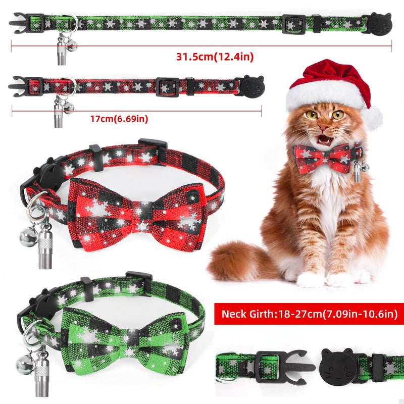 Christmas cat collar bow, 2 pieces, reflective snowflake collar, cat, dog, breakaway cat collar with bell, bow tie, safety clasp, adjustable 18-30 cm for kittens, puppies - PawsPlanet Australia