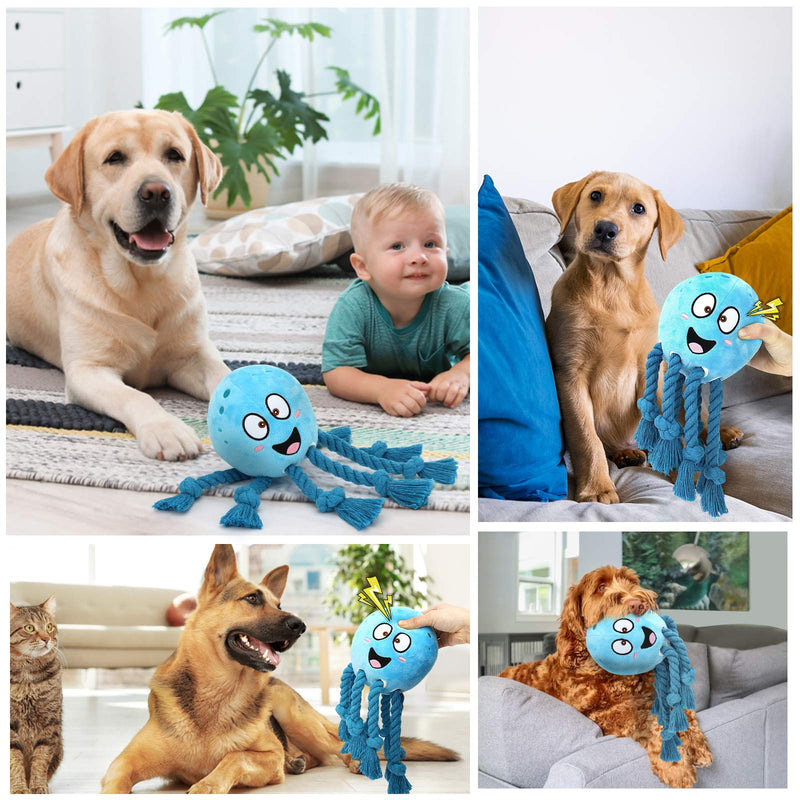 Pawaboo Squeaky Dog Plush Toys Dog Chew Toy, Octopus Shape Stuffed Interactive Toys with Cotton Rope Tentacles, Washable Squeak Toys for Medium, Small Puppy Dog, Suitable for Outdoor and Indoor, Blue - PawsPlanet Australia