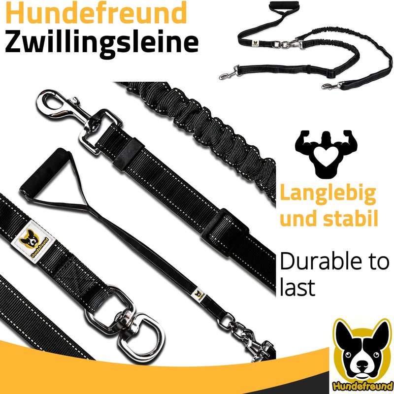 Twin leash - dog leash for 2 large dogs from 20 kg - double leash stretchable reflective 150 to 220 cm with soft grip - PawsPlanet Australia