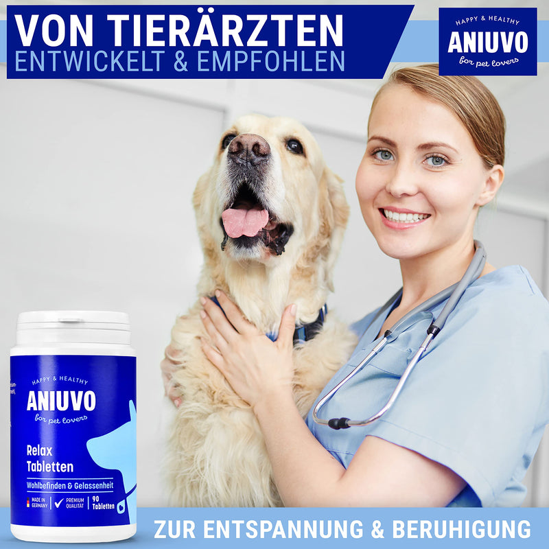 ANIUVO® Relaxation Tablets [90 pieces] Natural sedative for dogs with valerian, hemp powder, taiga root & magnesium gluconate - dog sedative for stress & anxiety - Made in Germany 90 tablets - PawsPlanet Australia