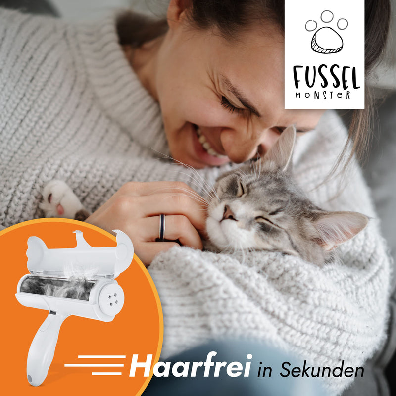 FusselMonster® [Pet hair remover] Lint roller for dogs and cats developed for effective cleaning of sofas, carpets, cars I reusable cat hair remover I lint roller animal hair white - PawsPlanet Australia