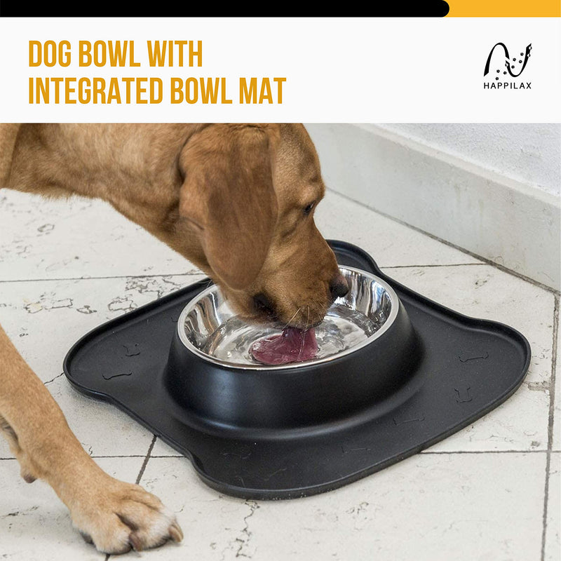 Happilax Dog Bowl with No Spill Non-Skid Silicone Mat, Stainless Steel Food Bowl 700 ML Black - PawsPlanet Australia