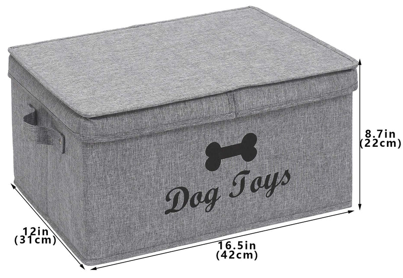 Large canvas dog basket with lid 16.5"x12" inch storage for dog supplies - Perfect puppy storage bin for organizing dog doggie toys and accessories - Gray Grey - PawsPlanet Australia