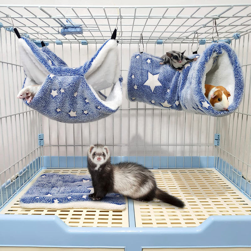 Noctilucent Luminous Guinea Pig Rat Hammock Bunkbed Hanging Tunnel and Soft Bed Mat for Ferret Hedgehog Squirrel Hideout Cage Accessories 5.Tunnel Hammock - PawsPlanet Australia