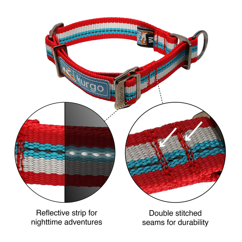 [Australia] - Kurgo Limited Slip Collar for Dogs, Martingale Style Collar, Active Dog Collar, Adjustable, Reflective Trim, Walk About Limited Slip Collar, Chili Red Small 