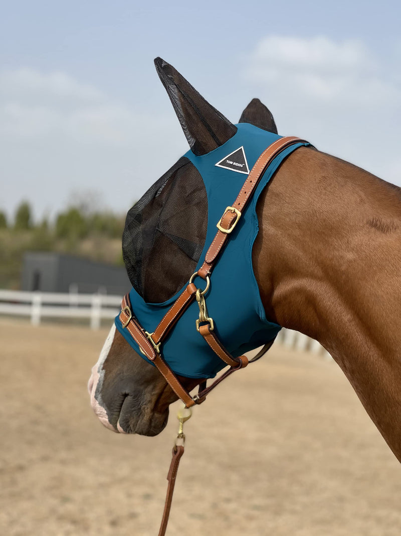 Horse Fly Mask Super Comfort Horse Fly Mask Elasticity Fly Mask with Ears We Only Make Products That Horses Like Medium Dark Green - PawsPlanet Australia