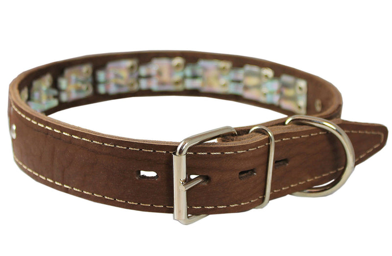 [Australia] - Training Pinch and Genuine Leather Studded Dog Collar Fits 16"-19" Neck Brown 24"x1" Wide 