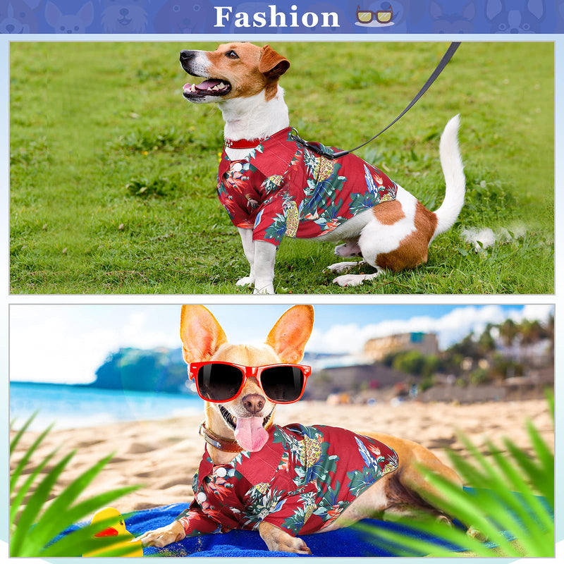 URATOT 3 Pet Bucket Caps Dog Short Sleeve Clothes Hawaiian Style Puppy Shirts Pet Summer Shirt with 3 Straw Hats Medium - PawsPlanet Australia