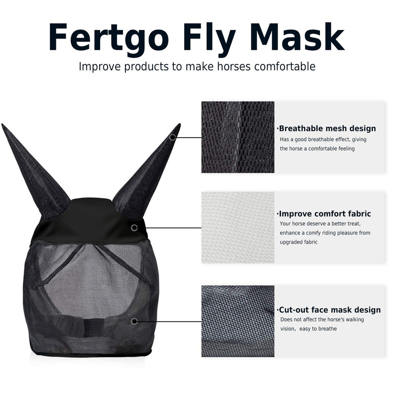 fertgo Fly Mask for Horses with All-Round Breathable Mesh, Non Heat Transferring HORSE Black - PawsPlanet Australia