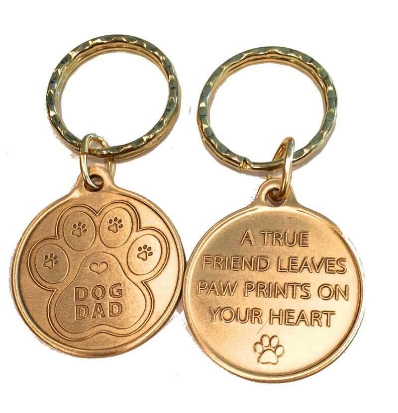 [Australia] - Dog Dad - A True Friend Leaves Paw Prints On Your Heart Keychain Paw Print Bronze 