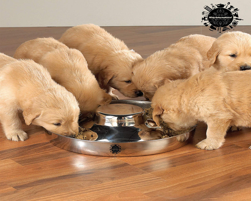 [Australia] - King International Stainless Steel Dog Bowl 2 Puppy Litter Food Feeding Weaning|SilverStainless Dog Bowl Dish| Set of 2 Pieces | 29 cm - for Small/Medium/Large Dogs, Pets Feeder Bowl and Water Bowl 