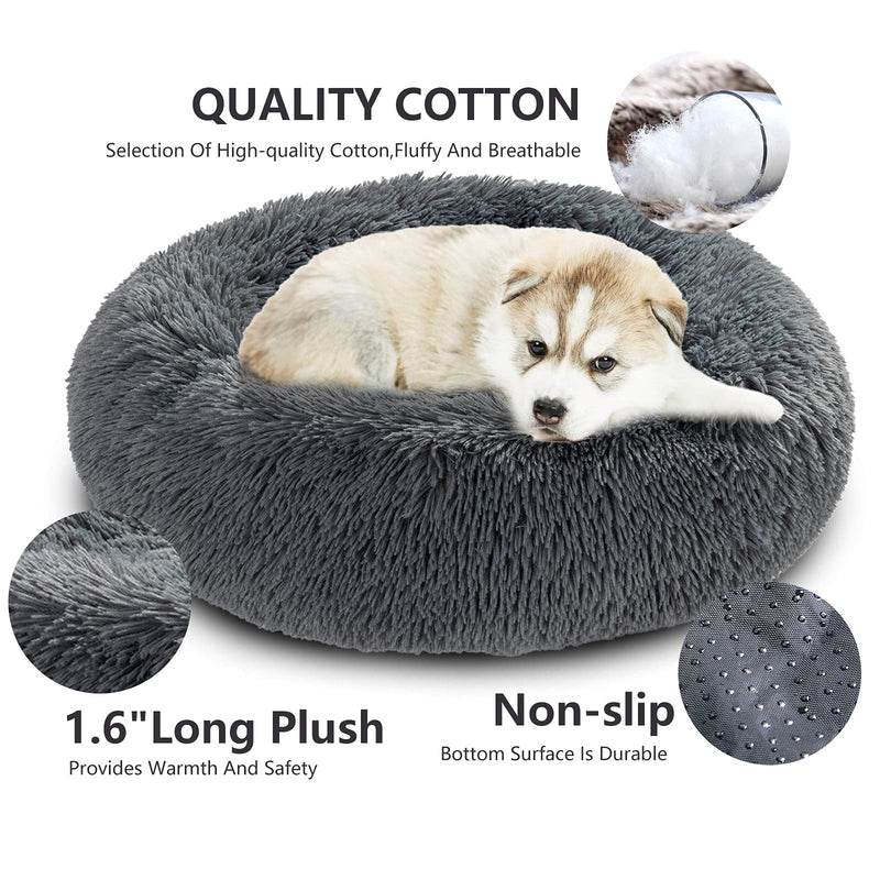 Momopal Calming Dog Bed and Cat Bed, Removable and Washable Pet Bed, Fluffy Plush Donut Animal Bed for Small Medium Large Dogs & Cats Small 24" Dark Grey - PawsPlanet Australia