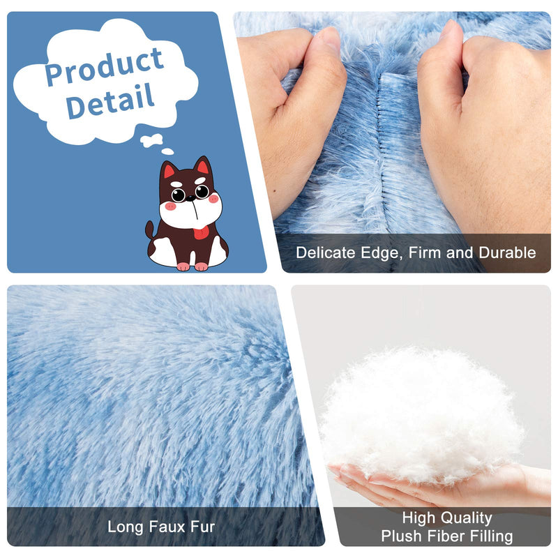 JOEJOY Calming Dog Bed Donut Cuddler, 16/20/23/30inch Round Pet Cat Bed Faux Fur Anti-Anxiety Machine Washable Warming Fluffy Orthopedic Puppy Beds Muti-Color for Large Medium Dogs and Cats 16 inch Blue - PawsPlanet Australia