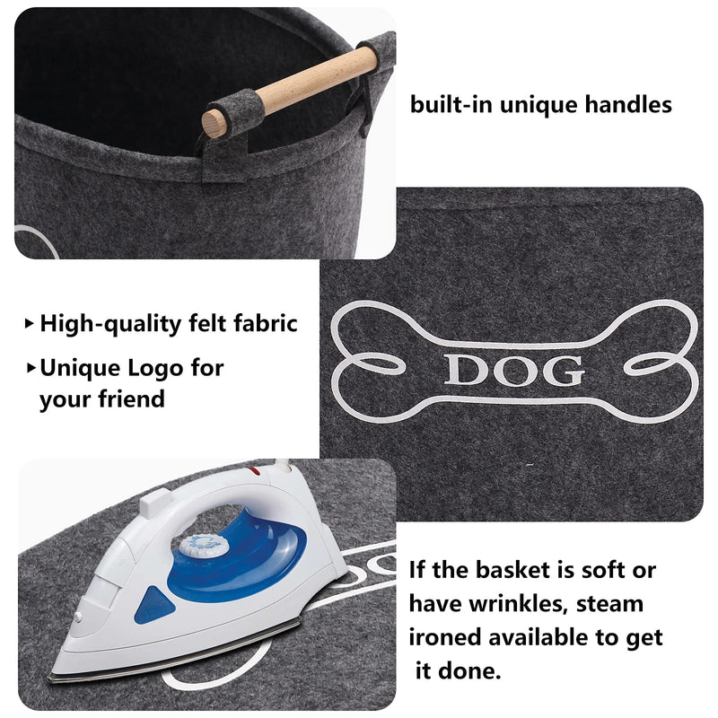 Morezi Felt doggie toy bin and dog toy box with wooden handle, storage basket organizer - perfect for organizing pet toys, blankets, leashes, vest and clothing - PawsPlanet Australia