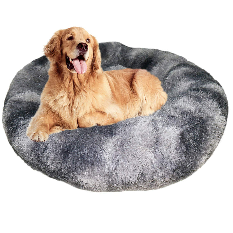 URBEST Dog Cat Bed Washable, Calming Fur Donut Dog Bed for Small Medium Large Dogs, Luxury Calming Cuddler Ultra Soft Washable Pet Cat Mat, Round Fluffy Cushion Bed S Grey - PawsPlanet Australia