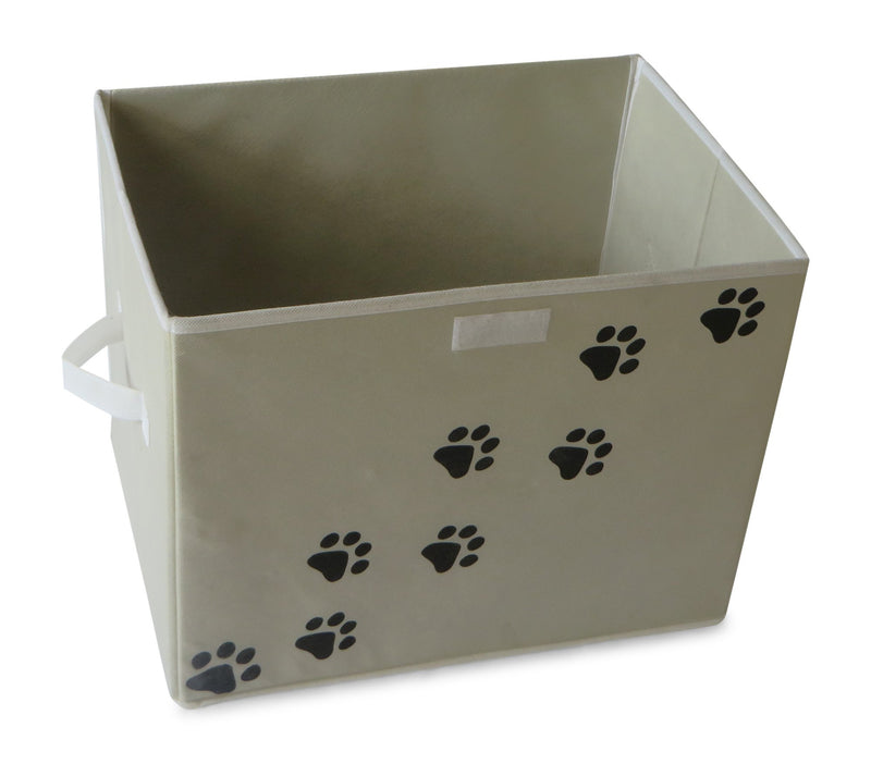 [Australia] - Feline Ruff Large Dog Toys Storage Box. 16" x 12" inch Pet Toy Storage Basket with Lid. Perfect Collapsible Canvas Bin for Cat Toys and Accessories Too! Tan 